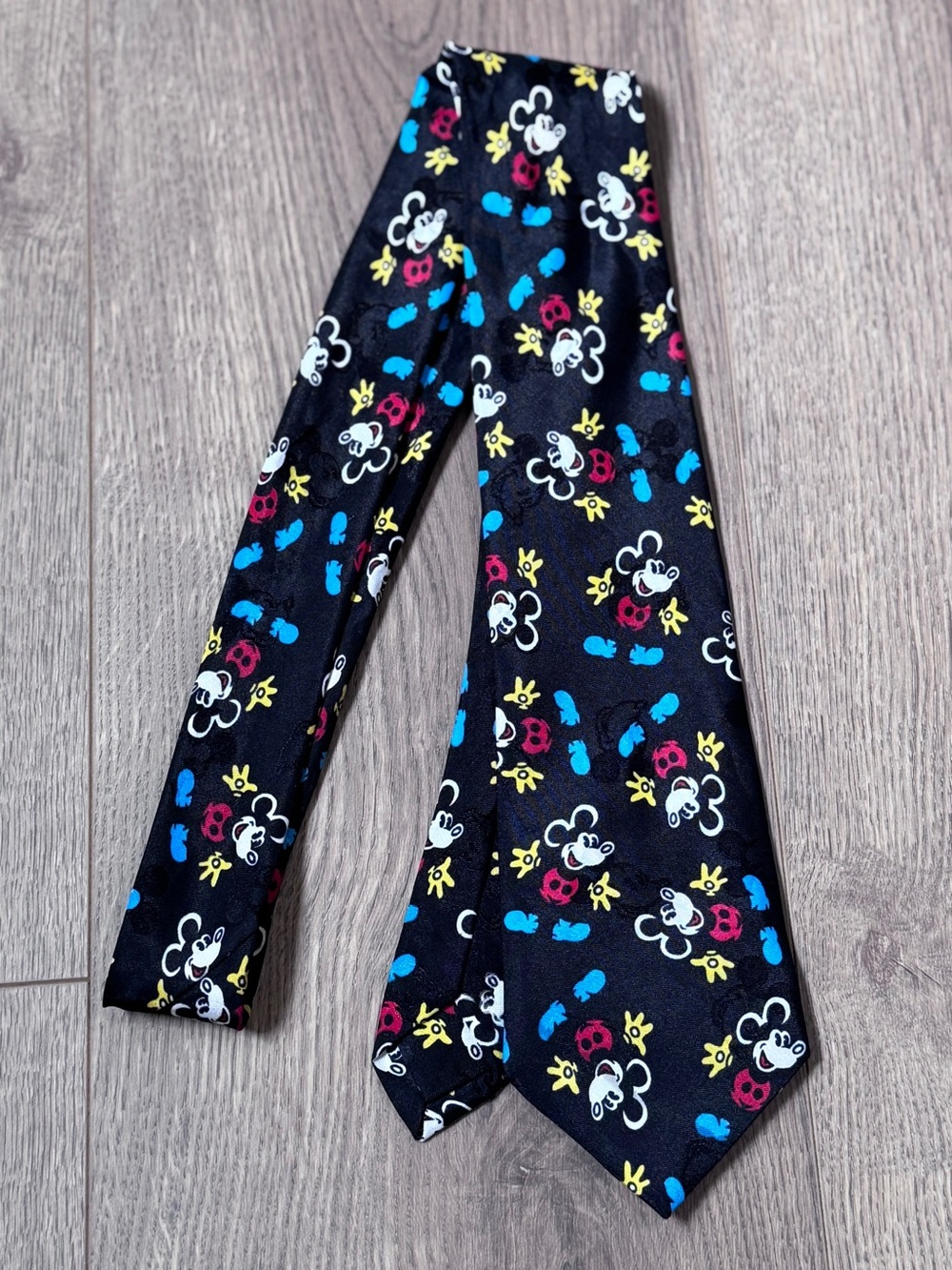 VTG 90s Disney Mickey & Co Many Faces of Mickey Mouse Silk Tie Honey Fashions